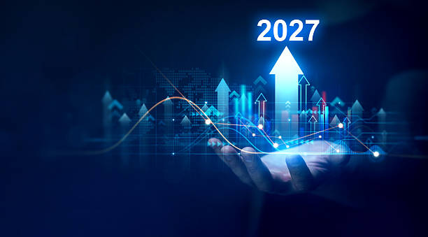 istock Increase arrow graph corporate future growth year 2027. Planning,opportunity, challenge and business strategy. New Goals, Plans and Visions for Next Year 2027. 2248835282