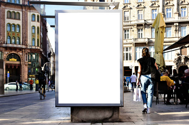 istock blank billboard, ad lightbox along sidewalk. urban outdoor advertising sign panel mockup 2248835703
