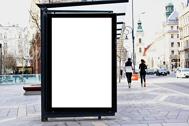 istock blank billboard, ad lightbox along sidewalk. urban outdoor advertising sign panel mockup 2248835879