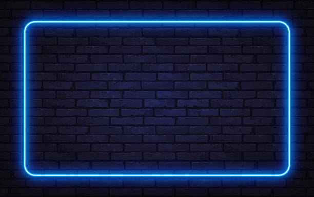 istock Glowing blue neon frame on a dark brick wall creates a modern futuristic atmosphere. Perfect for digital ads, posters, or stylish presentations. 2248837799