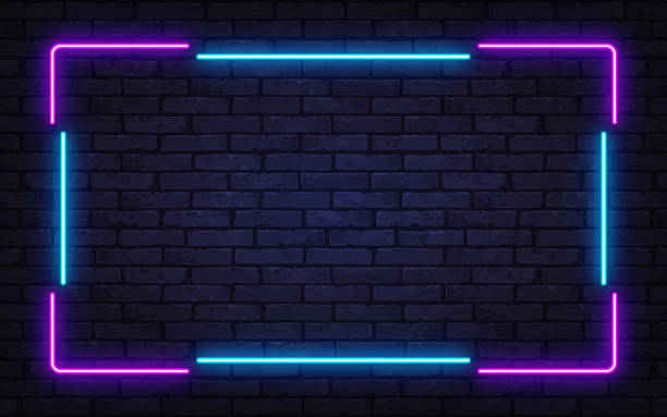 istock Stylish neon frame in blue and pink tones glowing on a dark brick wall. A modern retro-futuristic background perfect for nightlife ads or music posters. 2248837800