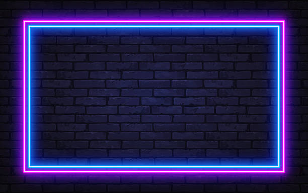 istock Double neon frame in pink and blue glowing on a dark brick wall. A bright retro-futuristic background ideal for ads, music visuals, or modern designs. 2248837808