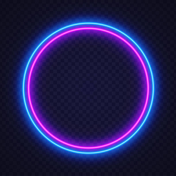 istock Bright neon circle glowing in pink and blue on a transparent background. Futuristic light frame perfect for banners, digital posters, and tech designs. 2248842596