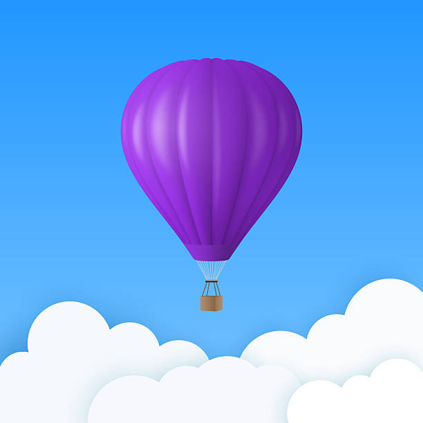 istock Vector Travel Banner with 3d Realistic Purple Hot Air Balloon Icon on a Blue Sky Background. Design Template, Summer Vacation, Travelling, Tourism and Journey Concept 2248846139