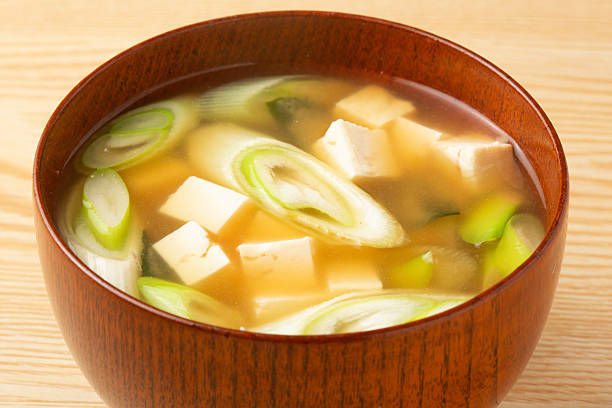 Miso soup with tofu and long green onions