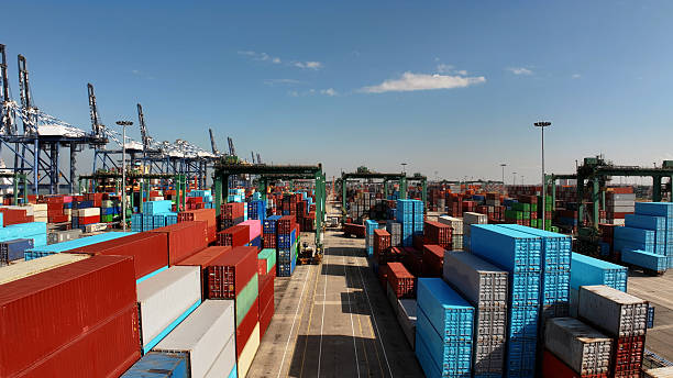 istock Seaport background, many cargo containers. Aerial view harbor. freight delivery. 2248850706