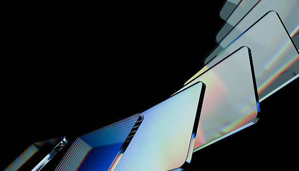 istock Abstract geometric shapes with iridescent surfaces on black background create futuristic and dynamic composition 2248852201