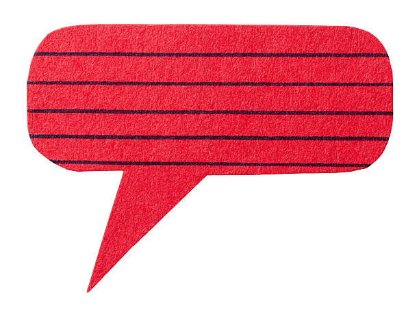 Isolated ruled red paper speech bubble with lines for copy space for text on white background design element
