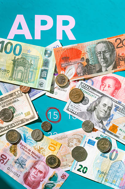 April 15 calendar (US tax day) and money from different currencies