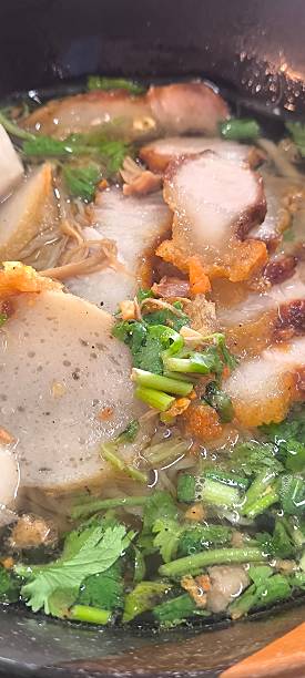 Noodle soup in a bowl is a traditional Chinese dish.
