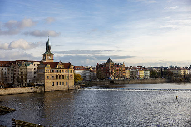 Prague historic buildings with lake view