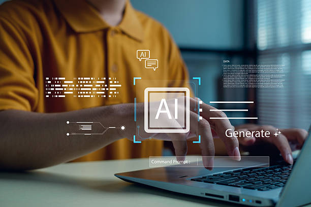 istock Artificial intelligence concept showing person typing on laptop with AI interface and generate command. Perfect for illustrating generative AI technology, data processing,machine learning innovation. 2248896043