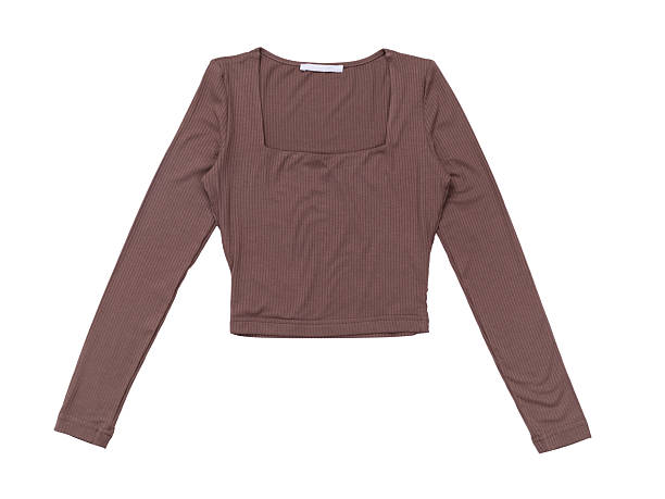 istock A coffee-colored long-sleeved crop top, isolated on a white background, front view 2248897419
