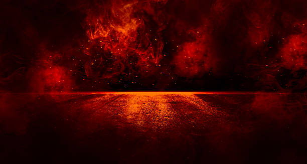 istock Red empty dark scene with light and smoke. Interior texture for display products wall. 2248902581
