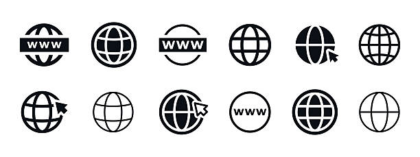 ilustrații de stoc cu iconiță de glob. vector world wide web cu simbolul de etichetă www și elemente de pointer cursor. semn de navigare a domeniului internet pentru pictogramă conceptuală de navigare globală. - www