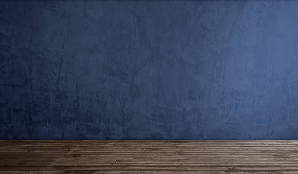 istock Empty Industrial Loft Room Interior Background Template. Rough Blue Concrete Cement Wall Texture Backdrop. Vintage Weathered Wood Floor Planks. Urban Modern Design Blank Copy Space Banner Concept. 2248908565