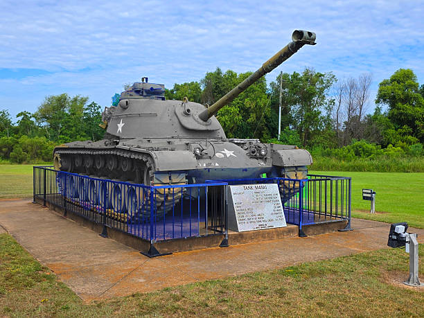 Tank treads on old rusting Korean war vintage tank.