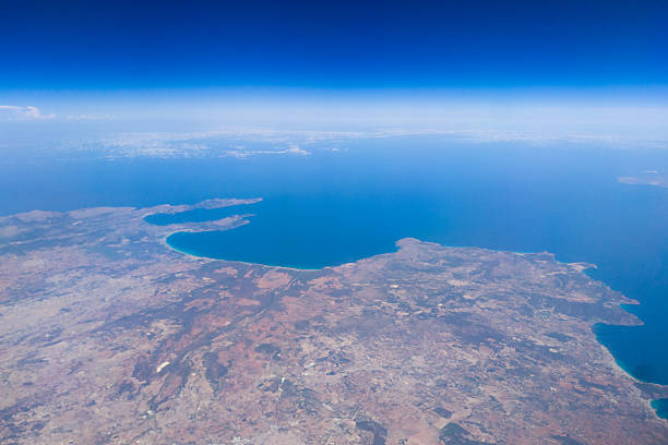istock View from plane of coast and Mediterranean islands 2248915722