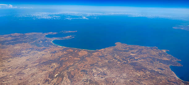 istock View from plane of coast and Mediterranean islands 2248916236