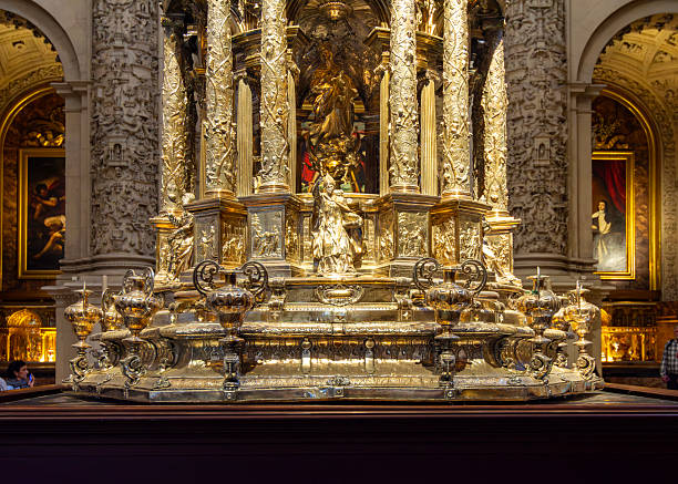 Seville, Spain - 28 March 2025: Silver Monstrance in Seville gothic cathedral