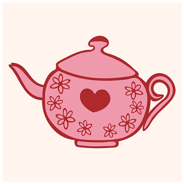 High-quality, hand-drawn illustration of a teapot decorated with a heart and floral elements. This cute, aesthetic doodle is perfect for feminine, romantic, tea party, food, beverage, and kitchen designs.