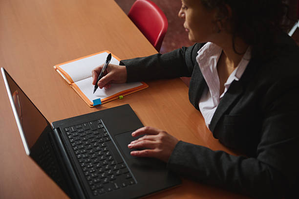 istock Business Professional Working at Desk With Laptop and Notebook in Office Setting 2248921627