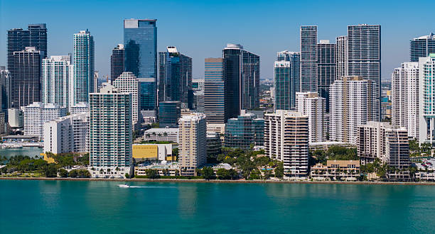istock Brickell building in Miami downtown. Brickell skyline with skyscraper architecture. City skyline. Aerial view. Miami from Brickell Key in Florida. Skyscraper in downtown city. Cityscape skyline 2248921677