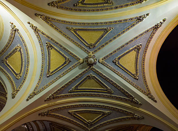 Batumi, Adjara, Georgia - October 24, 2025: Batumi Piazza Square - Ornate architectural ceiling featuring intricate patterns, gold accents, and delicate blue details, showcasing classical design and rich craftsmanship
