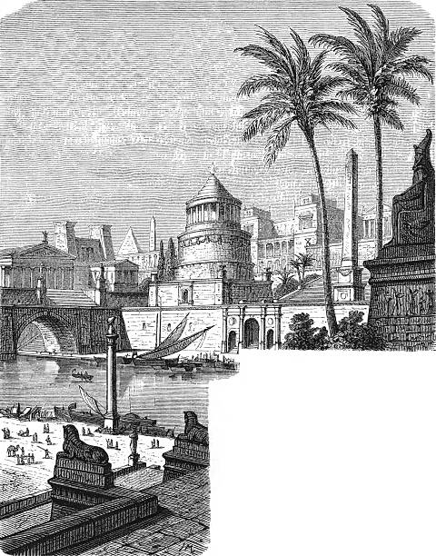 istock A Hellenistic Egyptian city with obelisks, palm trees, river boats and bridge architecture, showing Ptolemaic urban planning and Greco-Egyptian cultural fusion in Nile delta settlement, old vintage illustration, 1880. 2248925742