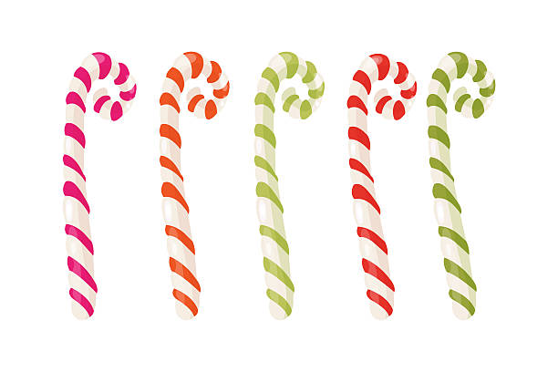 istock Christmas candy canes. Traditional xmas candy stick with red, green and white stripes. Santa caramel cane with striped pattern. Vector illustration isolated on white background. 2248927044