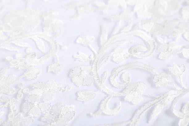 istock Beautiful lace fabric on white background, closeup 2248928744