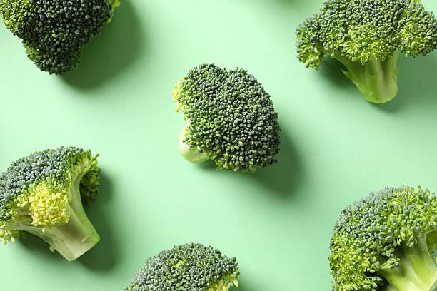 istock Top view of fresh broccoli on green background 2248929862