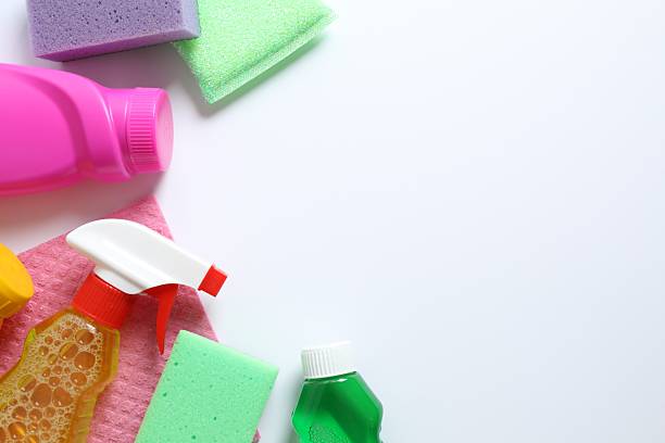 istock Many different house cleaning products on white background, top view 2248931113