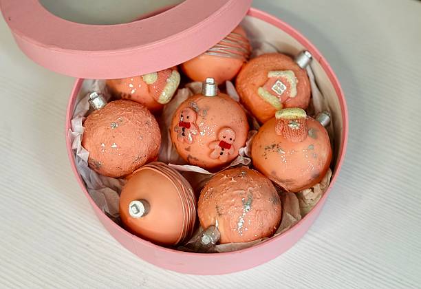 Christmas Ball Cake Decorations in a pink box