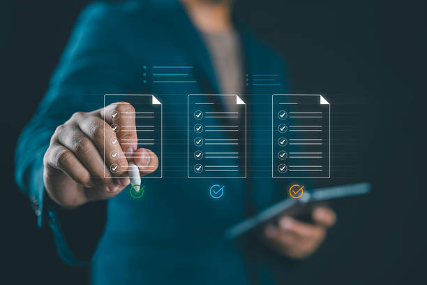 istock Digital customer feedback system checklist review form. Useful for business evaluation, quality rating, satisfaction analysis, and online survey response collection. 2248944597