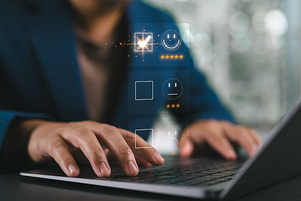 User give rating to service experience on online application, Customer review satisfaction feedback survey concept, Customer can evaluate quality of service leading to reputation ranking of business.
