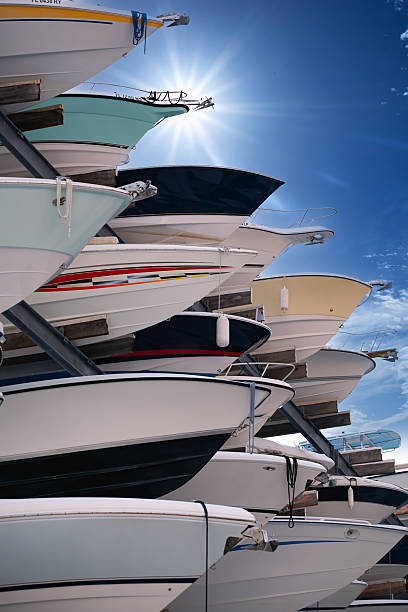 istock Front of boats stacked in dry dock racking system in marina 2248946418