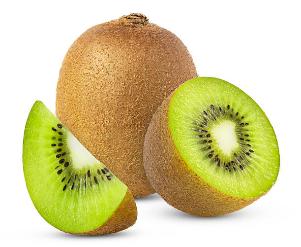 istock Ripe whole kiwi fruit and half kiwi fruit isolated. Kiwi and slice with clipping path. 2248946610