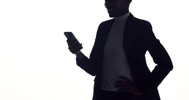 istock Phone, space and businesswoman in studio with networking, communication or email on app. Technology, shadow and female corporate employee with cellphone for contact online by white background. 2248952961