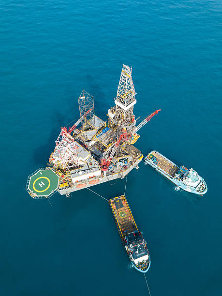 istock Aerial view offshore jack up rig at the offshore location during sunset 2248954722