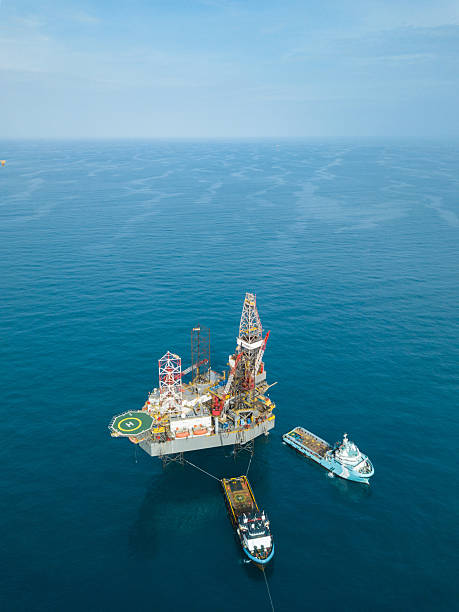 istock Aerial view offshore jack up rig at the offshore location during sunset 2248954742