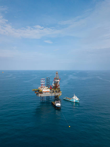 istock Aerial view offshore jack up rig at the offshore location during sunset 2248954752