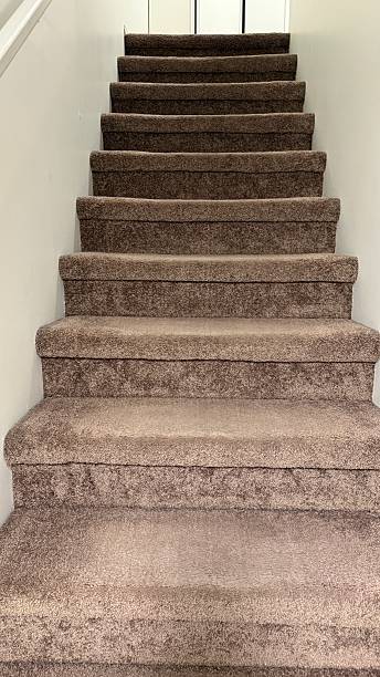 istock An interior staircase covered in thick, textured brown carpet 2248955663