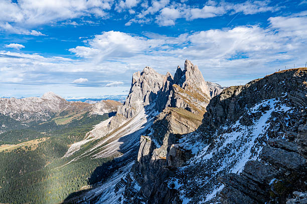 Seceda mountains dramatic cliffs in the Dolomites, South Tyrol, Italy.