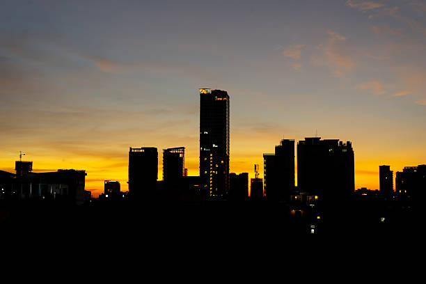 istock Stunning silhouette skyscraper with beautiful sunset 2248961191