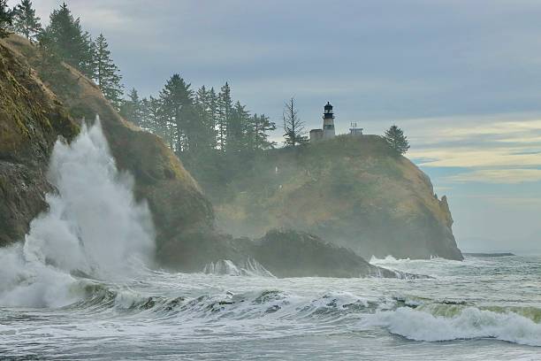 The awesome force of crashing waves below the Cape Disappointment Lighthouse on the Washington coast