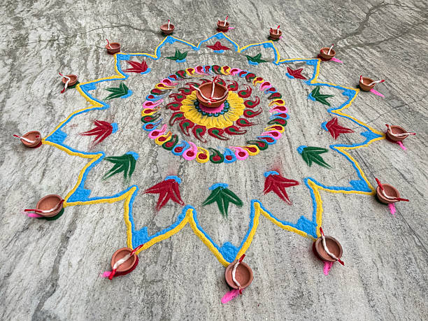 Durgapur, West Bengal / India - December 08,2019.  An Unidentified Indian Woman Participate on a Street Alpona/ Art Competition.