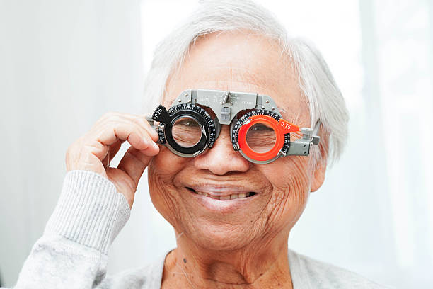 istock Optometrist checking Asian elderly woman ophthalmic vision eye test and using optical trial frame. 2248971321