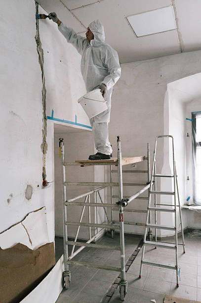 istock craftsman stands on a work platform and paints a wall with primer 2248989933