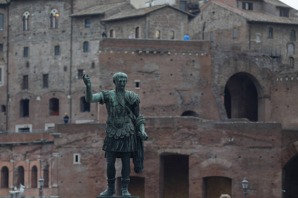 Rome, Italy - January 10, 2024: Statue of Traian in Rome, Italy.